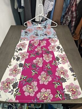 J. Jill Floral Colorblock Dress in Light Blue and Fuchsia